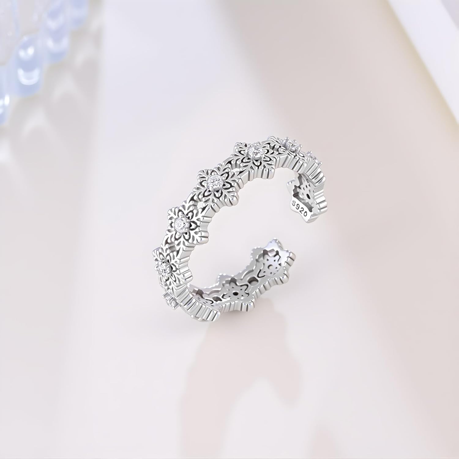 Snowflake Ring for Women 925 Sterling Silver Christmas Ring Snowflake Jewelry Christmas Gifts for Women