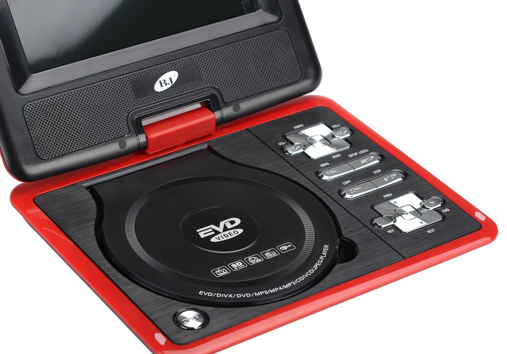 BW Lecteur DVD portable 7" avec fonction de jeu, écran rotatif, écran couleur TFT, ebook, manette de jeu (rouge)