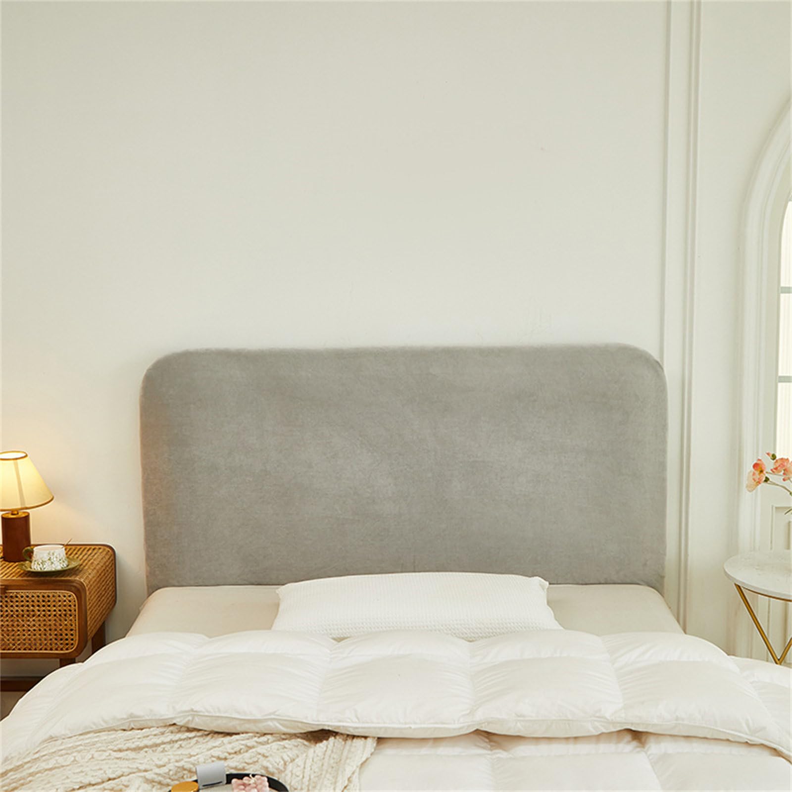 Chickwin Bed Headboard Cover, Silver Fox Velvet Headboard Covers Modern All-Inclusive Bed Headboard Covers Universal Stretch Bed Head Cover Elastic Bed Headboard Slipcover (Silver,120cm)