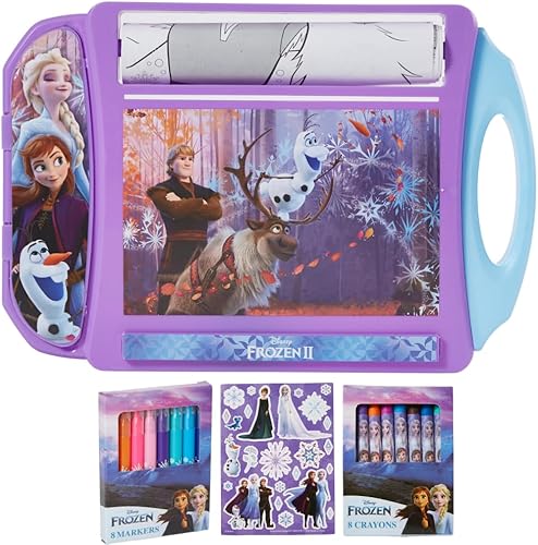 Disney Frozen Roller - Juego de escritorio artístico para niñas y niños, actividades de viaje para colorear para niños, con crayones, marcadores y
