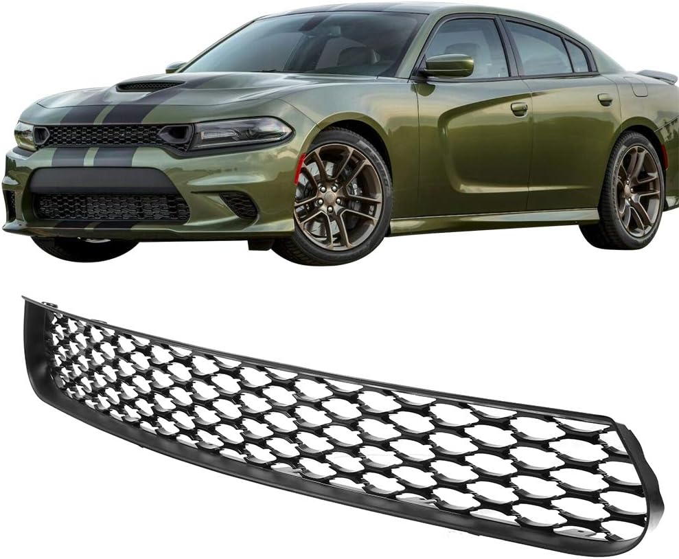IKON MOTORSPORTS Front Lower Grille, Compatible With 2015-2023 Dodge Charger SRT/Scat Pack, SRT Style Unpainted Black PP Bumper Mesh Grill Guard