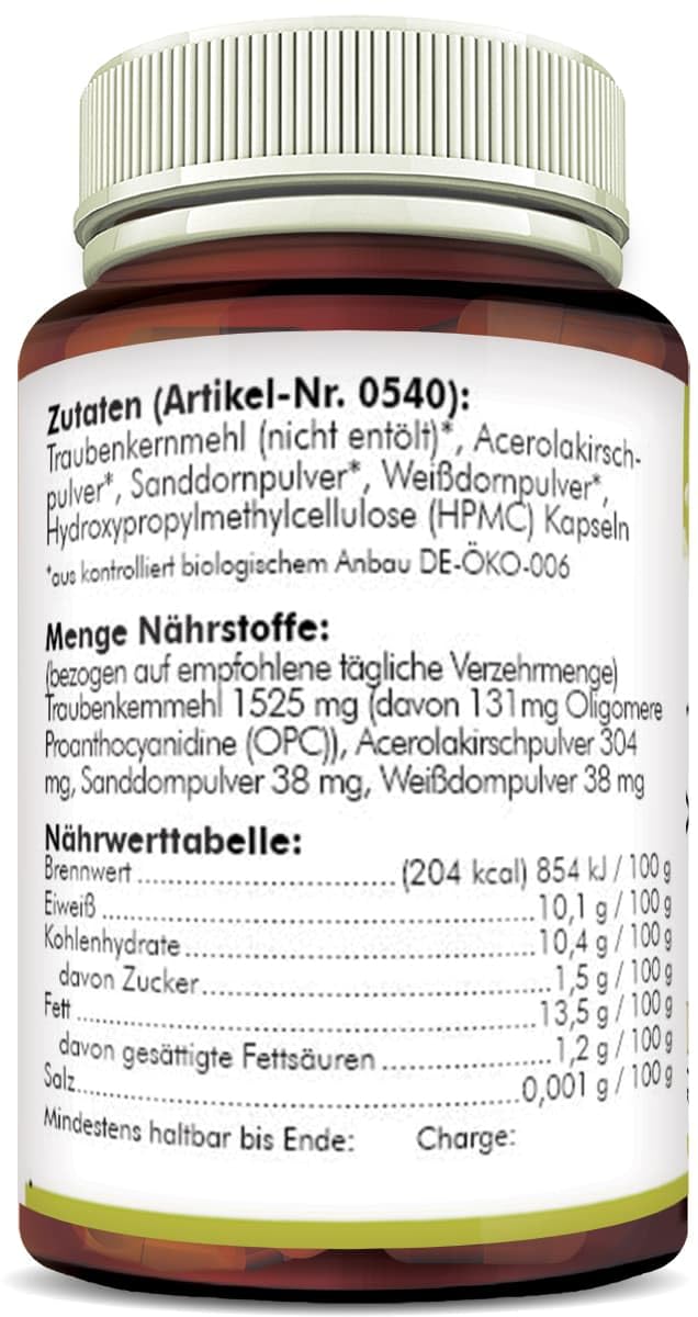 OPC Kapseln | 90 Kapseln hochdosiert | Bio Acerola Pulver, Sanddorn & Weißdorn verstärken die Wirkung | KEIN EXTRAKT