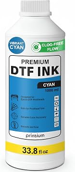DTF Ink Cyan 33.8 fl oz 1000ml | High Opacity Clog-Free Formula | Compatible with ET8550 L1800 XP600 I3200 4720 XP15000 & All Printheads | Reliable Color Accuracy & Smooth Flow