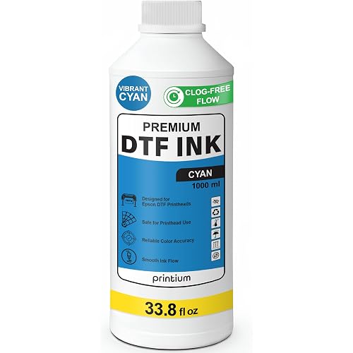 DTF Ink Cyan 33.8 fl oz (1000ml) | High Opacity Clog-Free Formula | Compatible with ET8550 L1800 XP600 I3200 4720 XP15000 & All Printheads | Reliable Color Accuracy & Smooth Flow