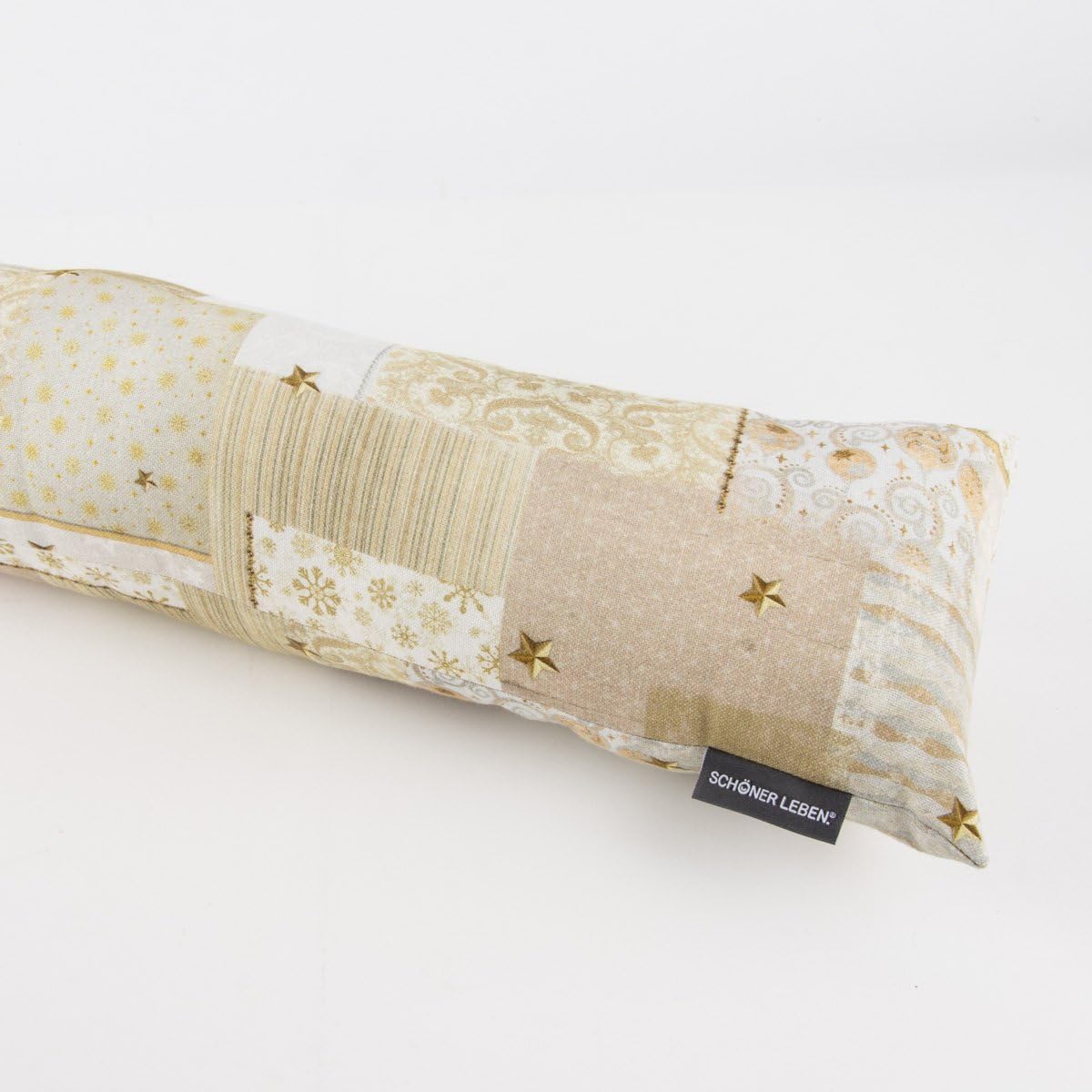 SCHÖNER LEBEN. Burlete de patchwork, color dorado, blanco y marrón, varios tamaños, a elegir, 80 cm de longitud