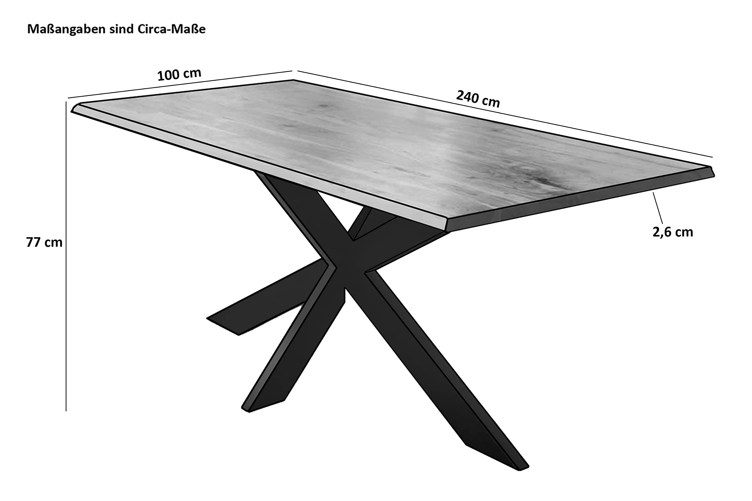 SAM Esstisch Prag 240x100 cm Akazie Natur Baumkante Spider-Gestell Holz