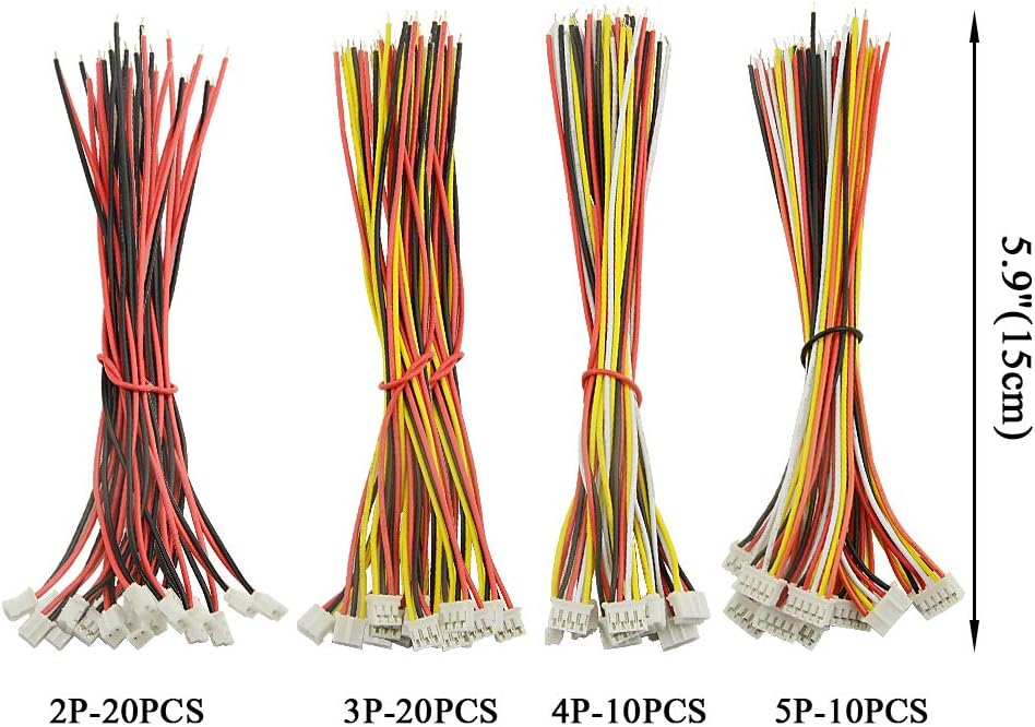 60Pcs 2.0mm 2PIN 3PIN 4PIN 5PIN Connecting Cable 26AWG Single Head Shell for Lamp Strip 150mm Compatible with JST PH