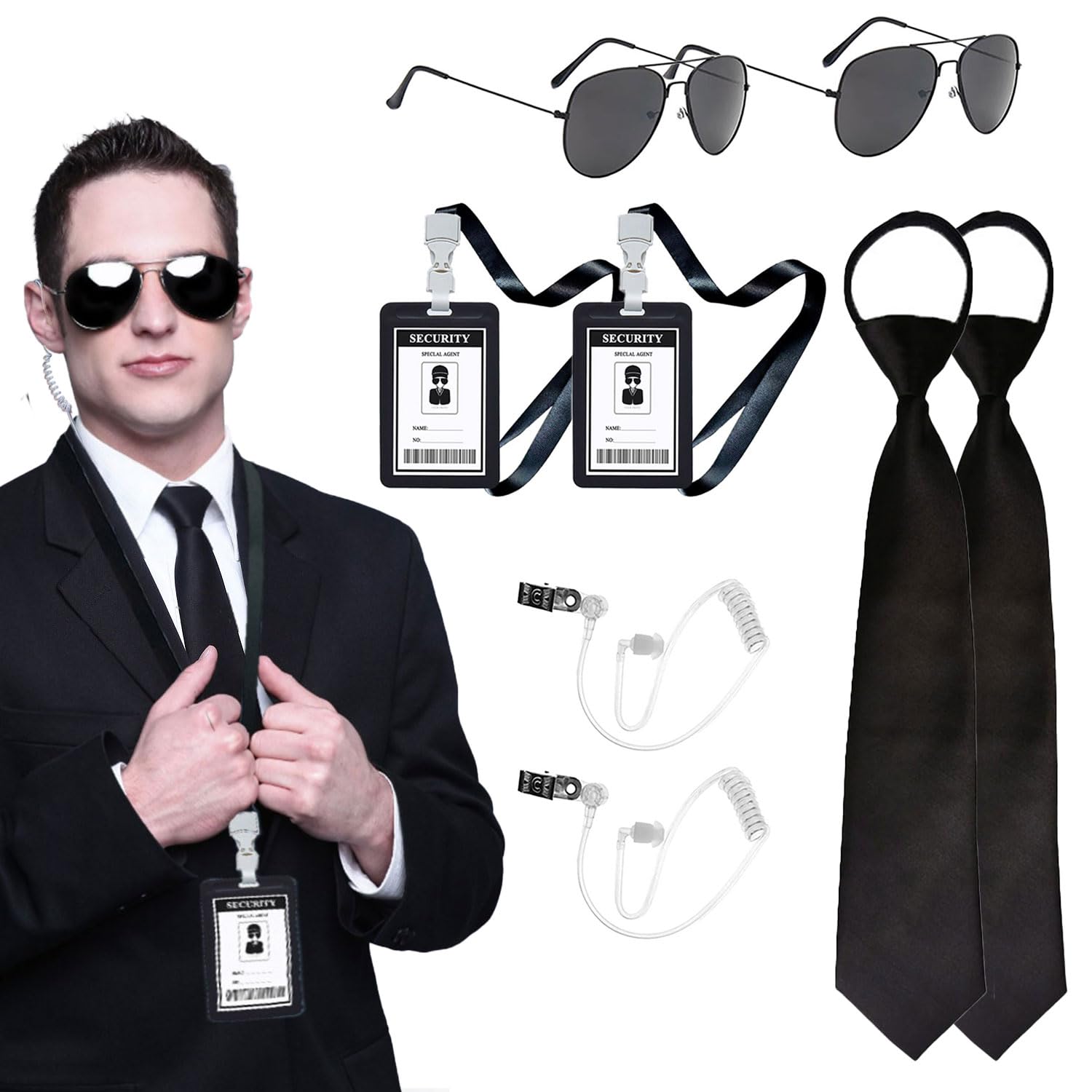 TahonussAgent Costume Accessory Set Secret Security Service Kit with Tie Sunglasses Earpiece for Women Men Cosplay PartyGame