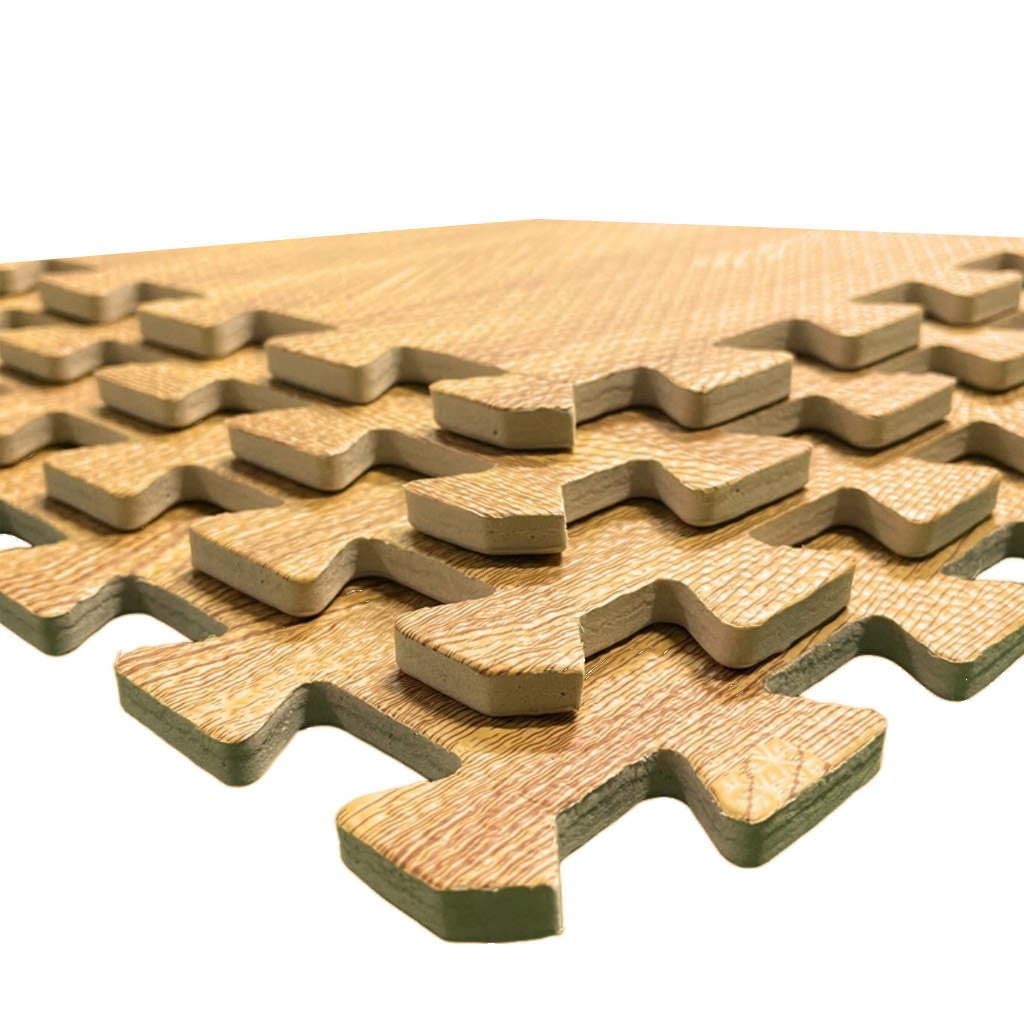 Pack Suelo Tatami – Esterilla Gimnasio Puzzle | Protege, Acolcha, Aísla y Decora | para Casa, Fitness o Piscina | Goma Eva Suave y Antideslizante | Libre de BPA | 16 Imitación Parquet