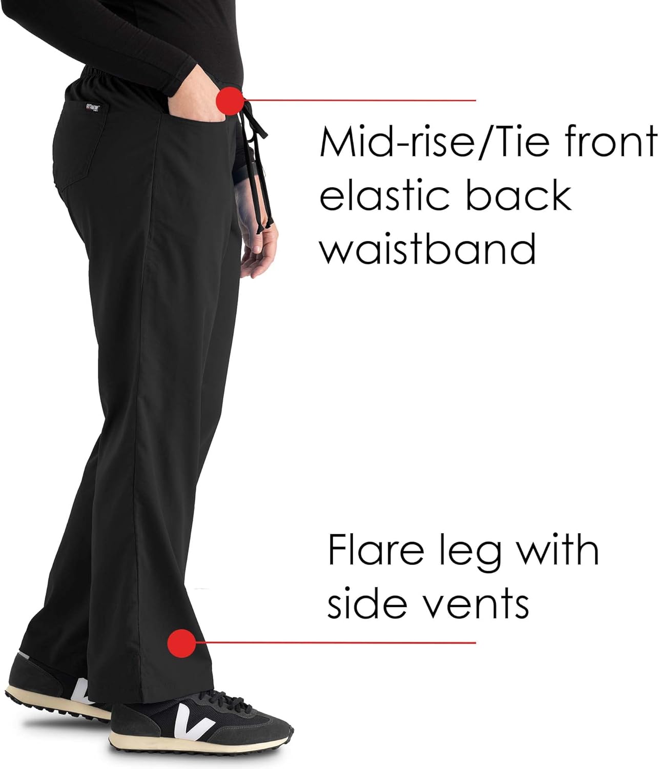 BARCO Grey's Anatomy Scrubs - Riley Scrub Pant for Women, Elastic Back Waist, Mid-Rise Flared Leg Women's Scrub Pant XX-Small Petite Black