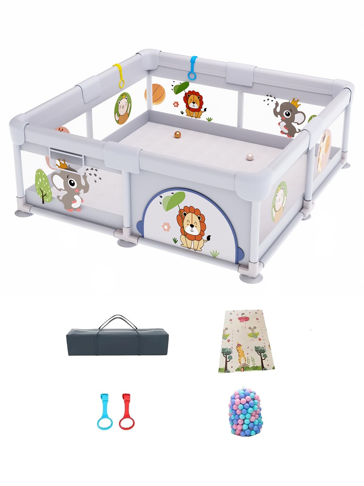 Avrini Baby Playpen, Playard fance for Toddlers with Anti-Slip Base and Playmat, Extra Large Baby Playard with Gate, 150 * 180 cm Infant Safety Activity Center, Packable & Portable (Grey)