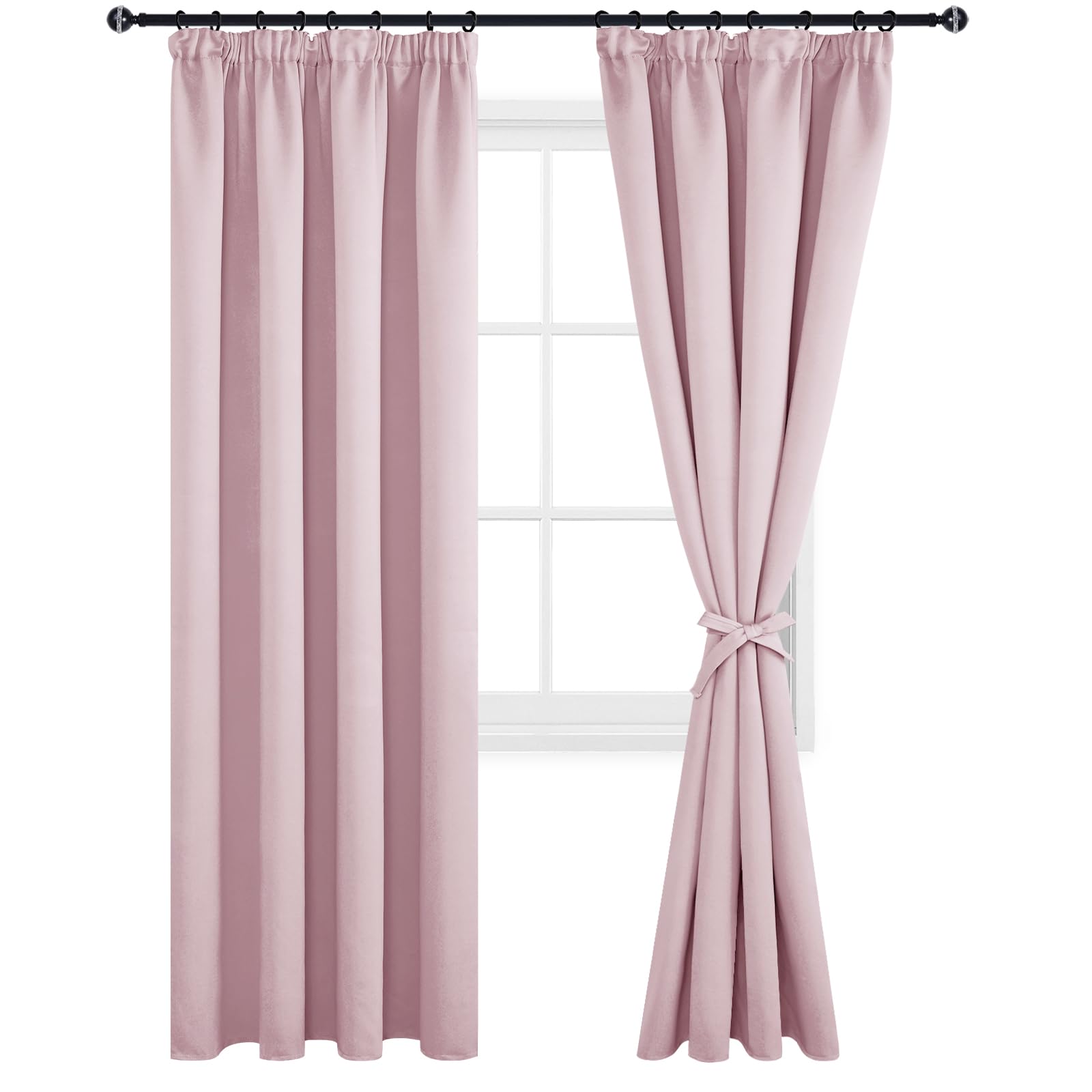 DWCN Gardinen für Schienensystem Vorhänge Blickdicht mit Vorhang-Krawatten, 2er Set H 260 x B 140 cm Vorhänge Kinderzimmer Gardinen Verdunkelungsgardinen für Schlafzimmer Wohnzimmer, Blush Pink