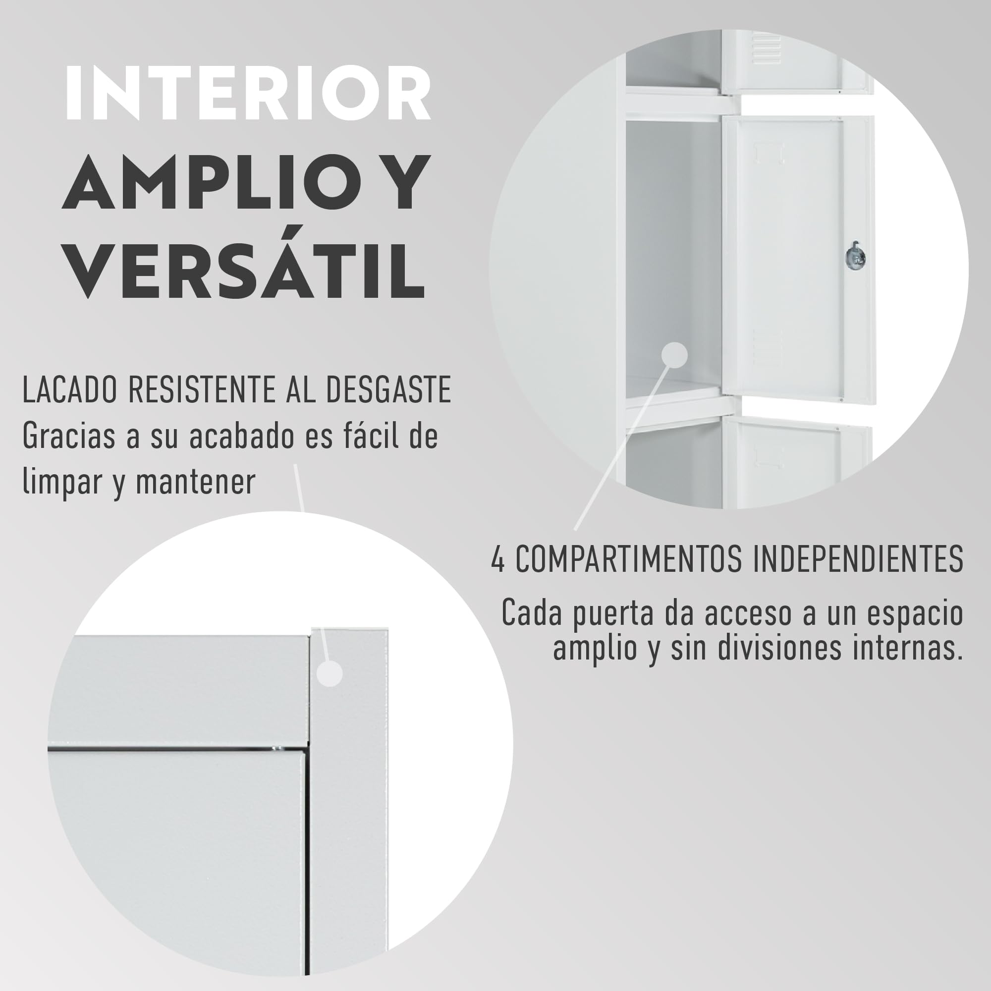 Taquilla Vestuario metálica 4 Puertas Blanca RAL 9016-185x38x45 cm con Cerradura - Incluye Llave | Armario metálico Estrecho para Garaje, Oficina, Gimnasio, Vestuario, Locker Individual