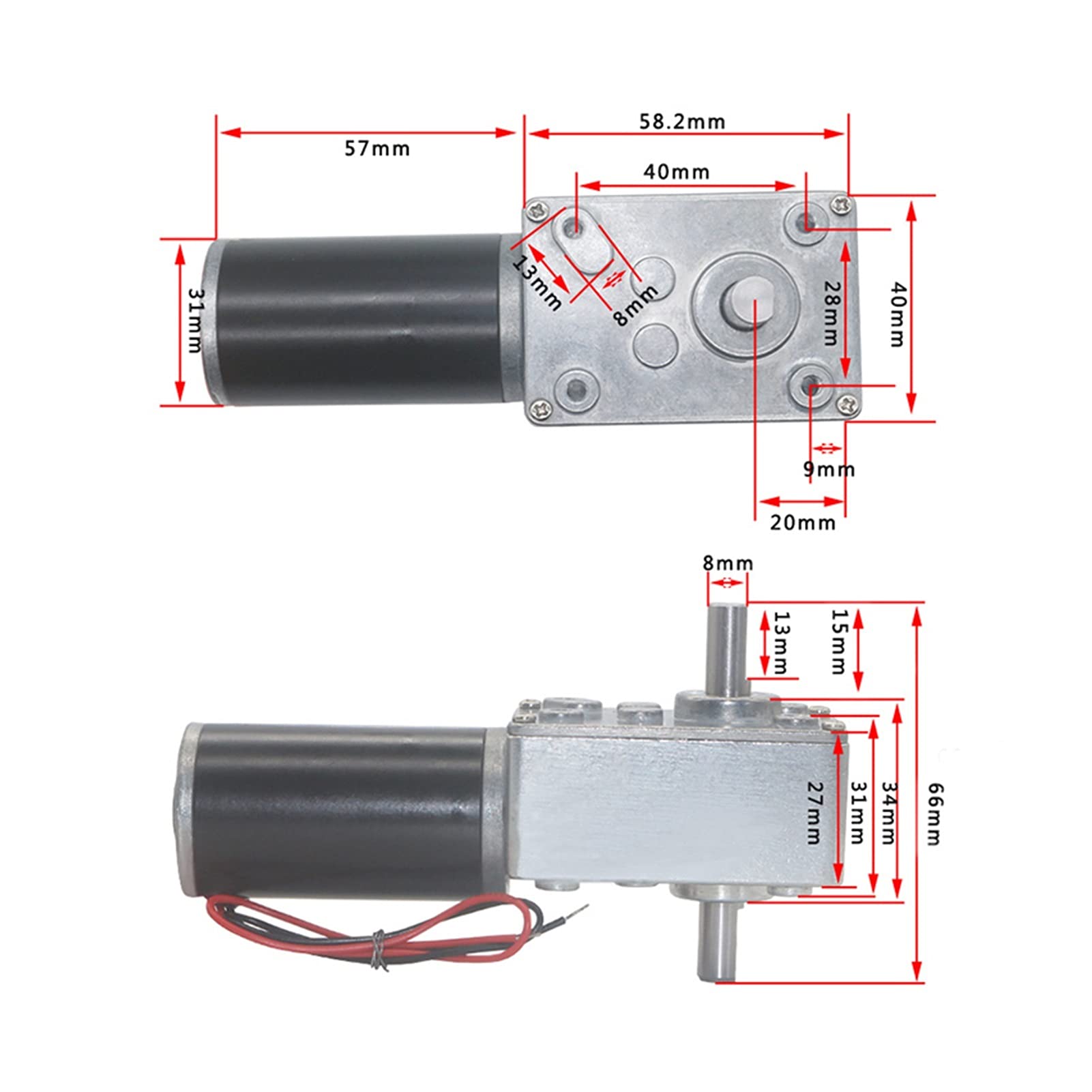 DC DIY Motor Motor de Engranaje de Gusano DC 12V / 24V Eje Dual de Doble Torque de Alto par de torsión Motor eléctrico Motor automotriz CW/CCW 12RPM-470RPM