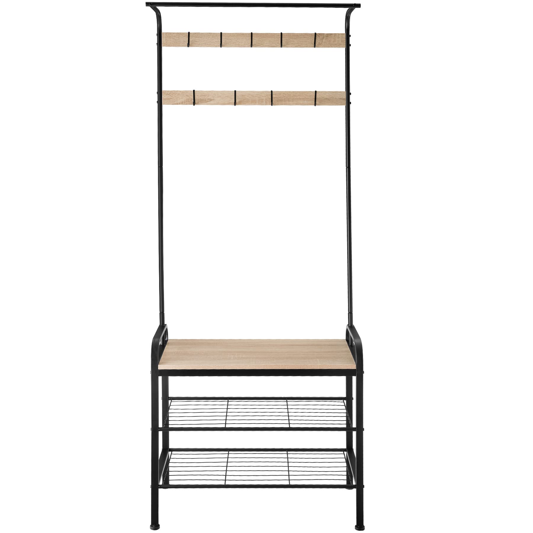 tectake® Appendiabiti da Terra, Mobile Ingresso, Attaccapanni con Panca da Ingresso, Porta Abiti, Armadio Salvaspazio, Ganci Rimovibili - 73,5 x 36 x 184 cm - Legno Industriale Chiaro, Rovere Sonoma