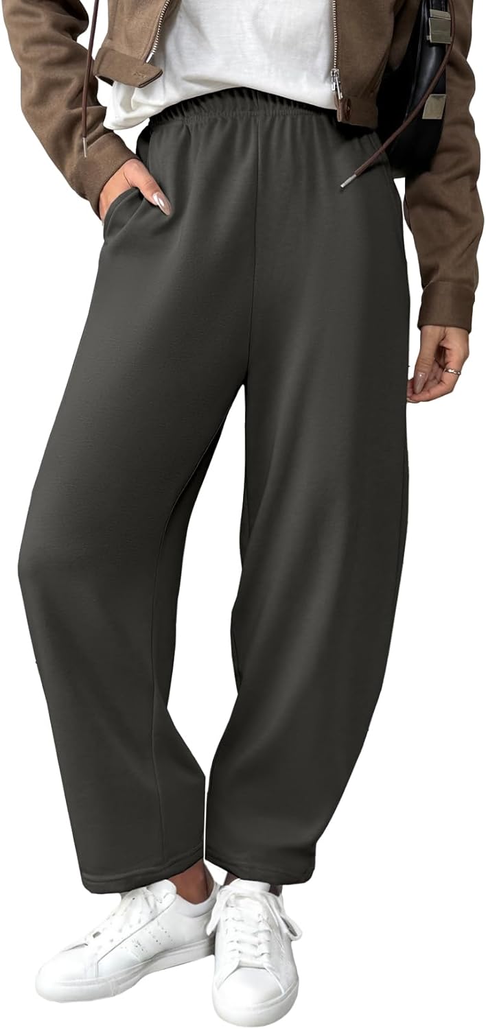 EVALESS Wide Leg Sweatpants Women Fall Clothes Casual Elastic High Waisted Baggy Pants Cropped Length Ballon Joggers