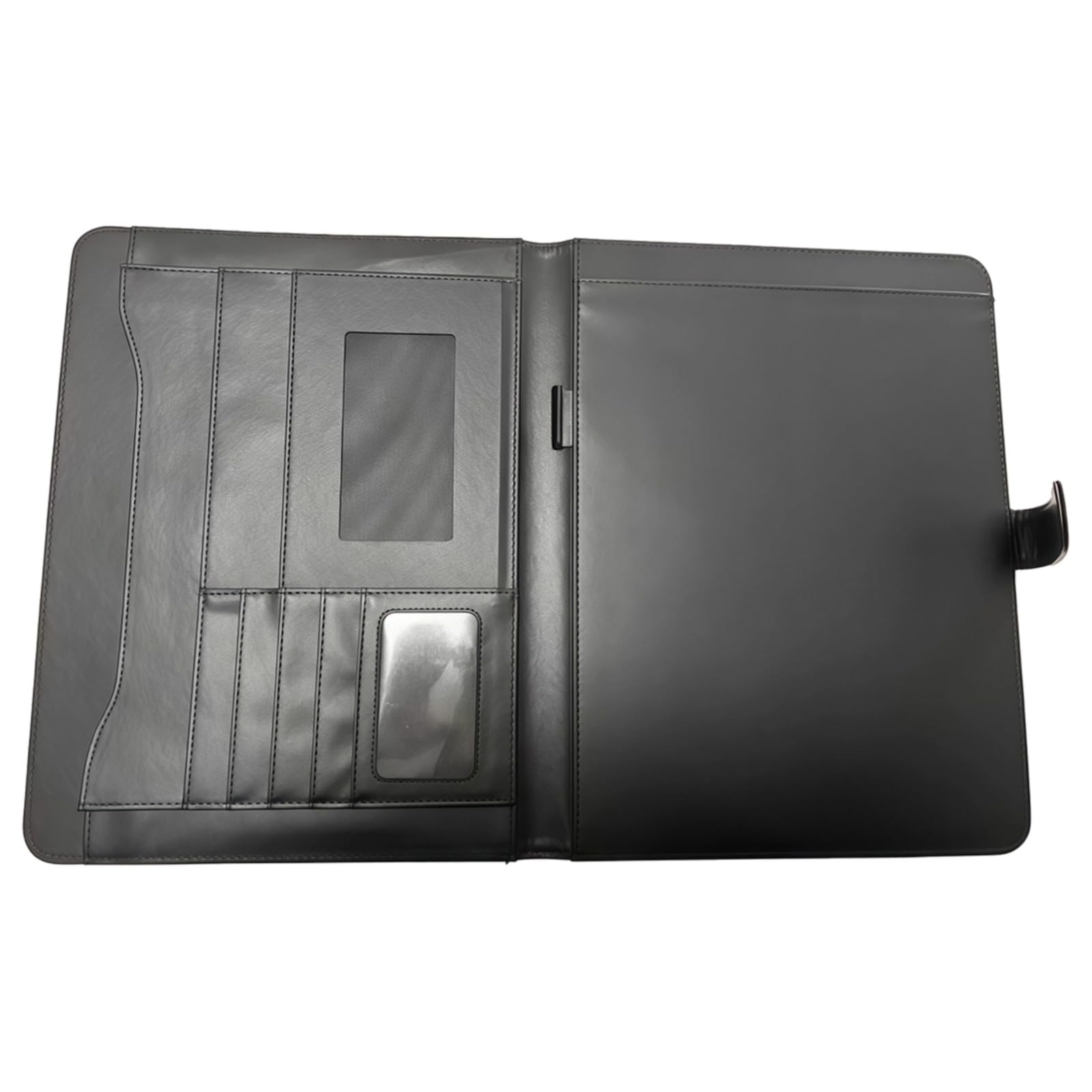 Portfolio biznesowe dla mężczyzn, czarna skóra PU Padfolio z podkładką zaciskową, format A4 i litery, przegródki na karty i przegródka na kalkulator, do biura, na prezenty i organizację dokumentów