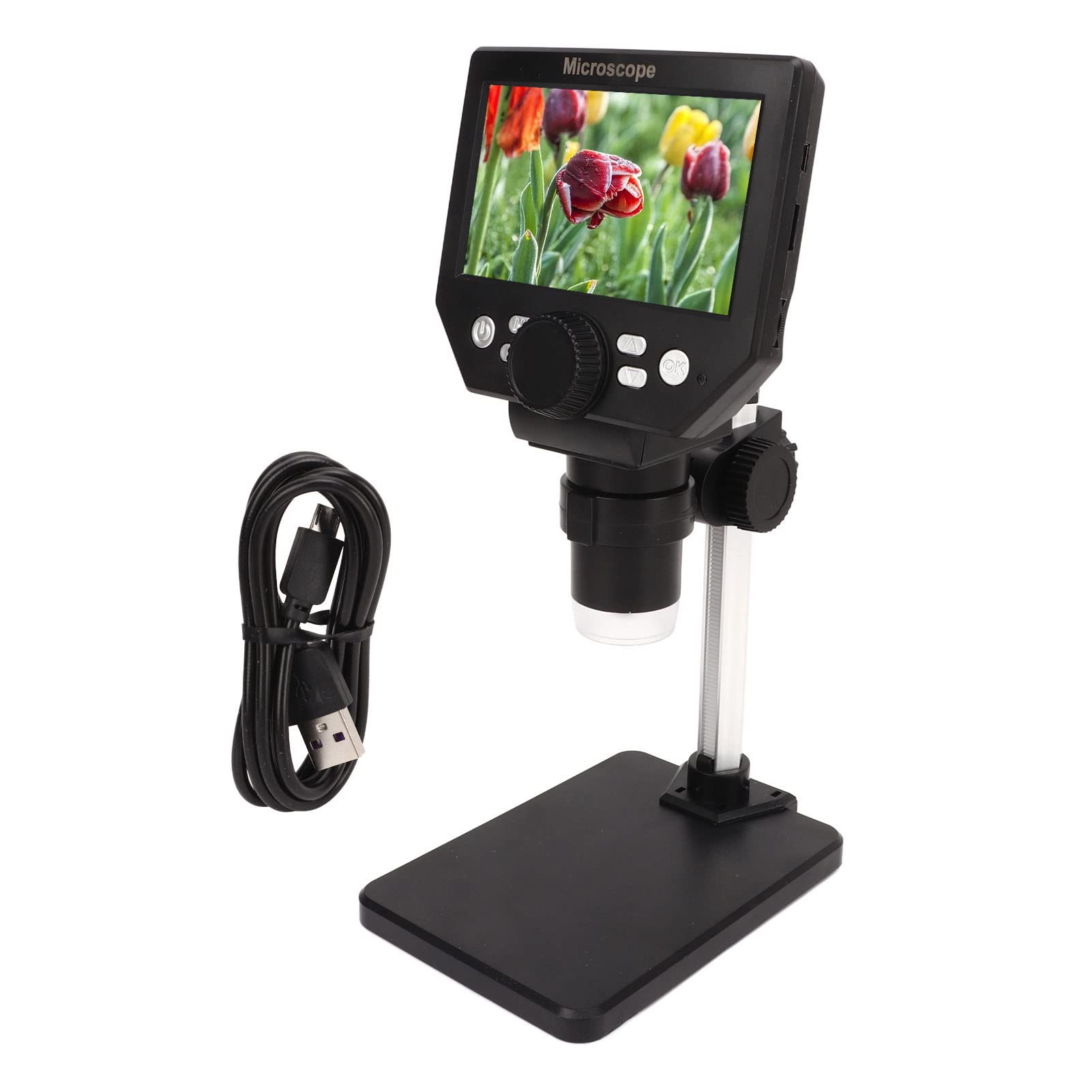 Haofy Microscopio Digital Electrónico 1000X con Soporte de Elevación, Resolución de Vídeo 1080P, para Material Educativo Científico Infantil