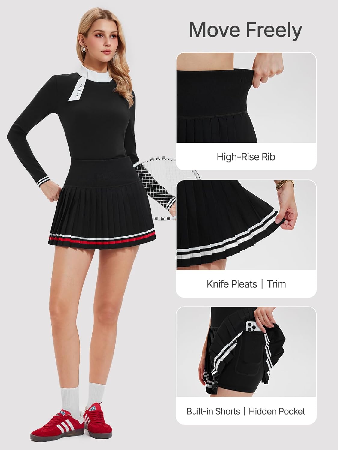 Women's 2 Piece Tennis Skirt Set Golf Outfits, Zip Back Top & Pleated Skort with Pockets, Pickleball Athletic Clothing - Image 4