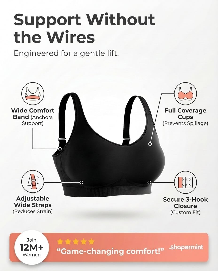SHAPERMINT Wireless Bras for Women No Underwire – Small to Plus Size Bralettes with Support and Natural Lift