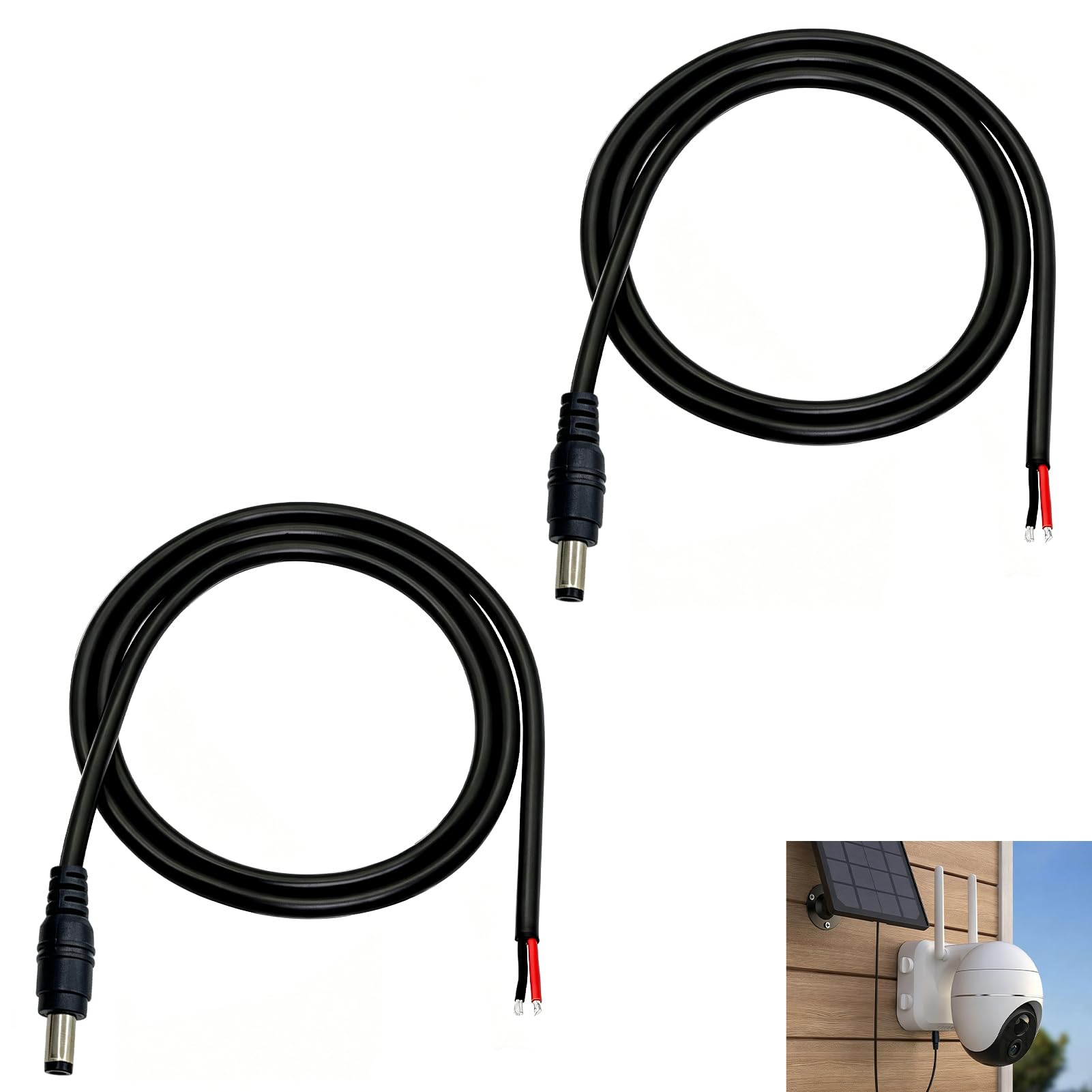 2 Stück 1 m Gleichstrom Pigtail Kabel 18 AWG, DC 5.5mm x 2.1mm Stecker auf Bare Wire für 12V 24V Niederspannung, Reparatur Verlängerungskabel für CCTV Kamera DVR LED Streifen Netzteil Anschluss