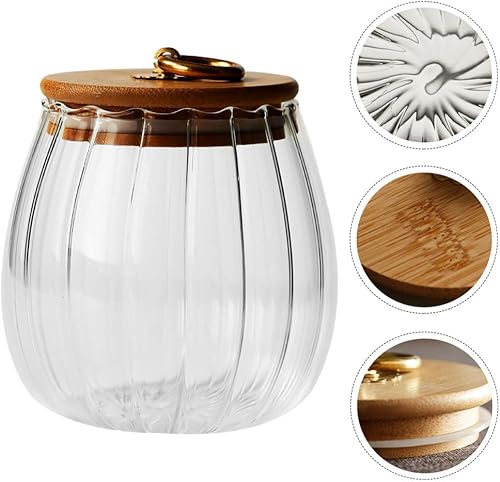 Miniatura 9 de ABOOFAN Recipiente de vidrio para almacenamiento de alimentos con tapa de madera, en forma de calabaza, té de miel, leche en polvo, granos de café,