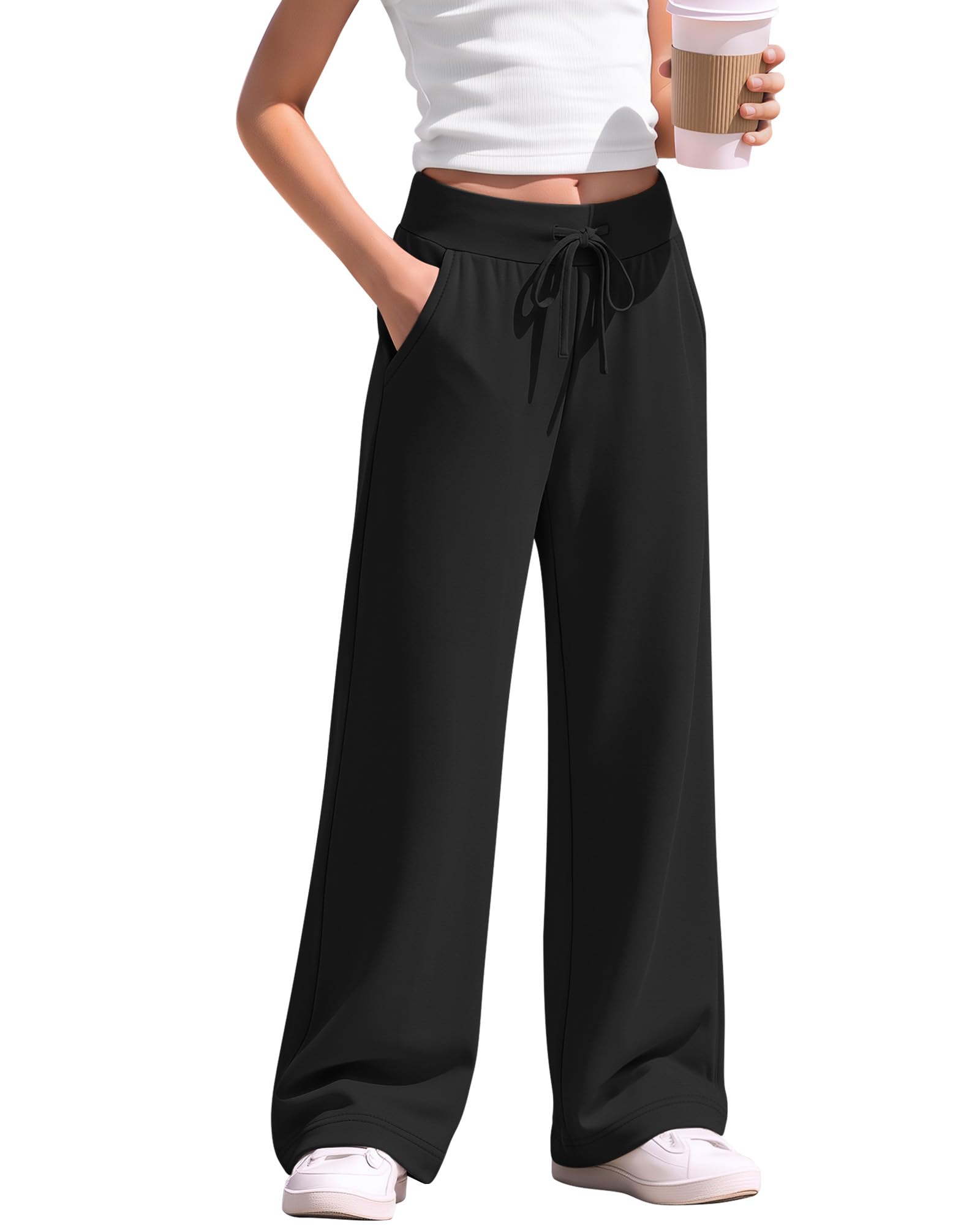 Photo 1 of Xaatren Girl's Wide Leg Pants Loose Baggy, Black, 5-6 Years