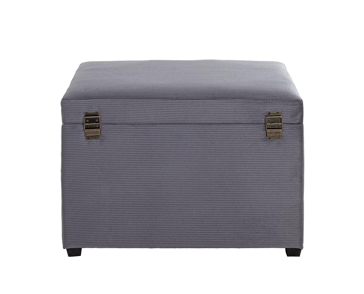 HAKU Sitztruhe grau, MDF, Textilgewebe Cord - Maße: B 58 cm x H 42 cm x T 39 cm, Style: Modern