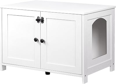 HOOBRO Litter Box Enclosure, Cat Litter Box Furniture with Removable Divider, Large Hidden Litter Box Furniture, Wooden Cat House, End Side Table, 31" L x 17.5" W x 19.7" H, White WT03MW01G2 The Forest Stewardship Council