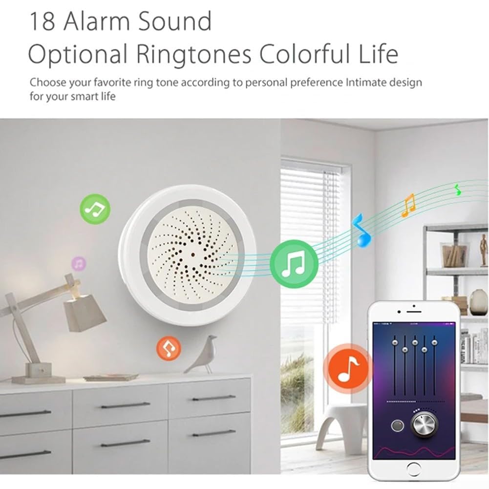 per Tuya Allarme Sirena WiFi, Suono Intelligente e Luce, Sirena di Allarme WiFi 100dB con Sensore di Umidità Temperatura Luce Stroboscopica