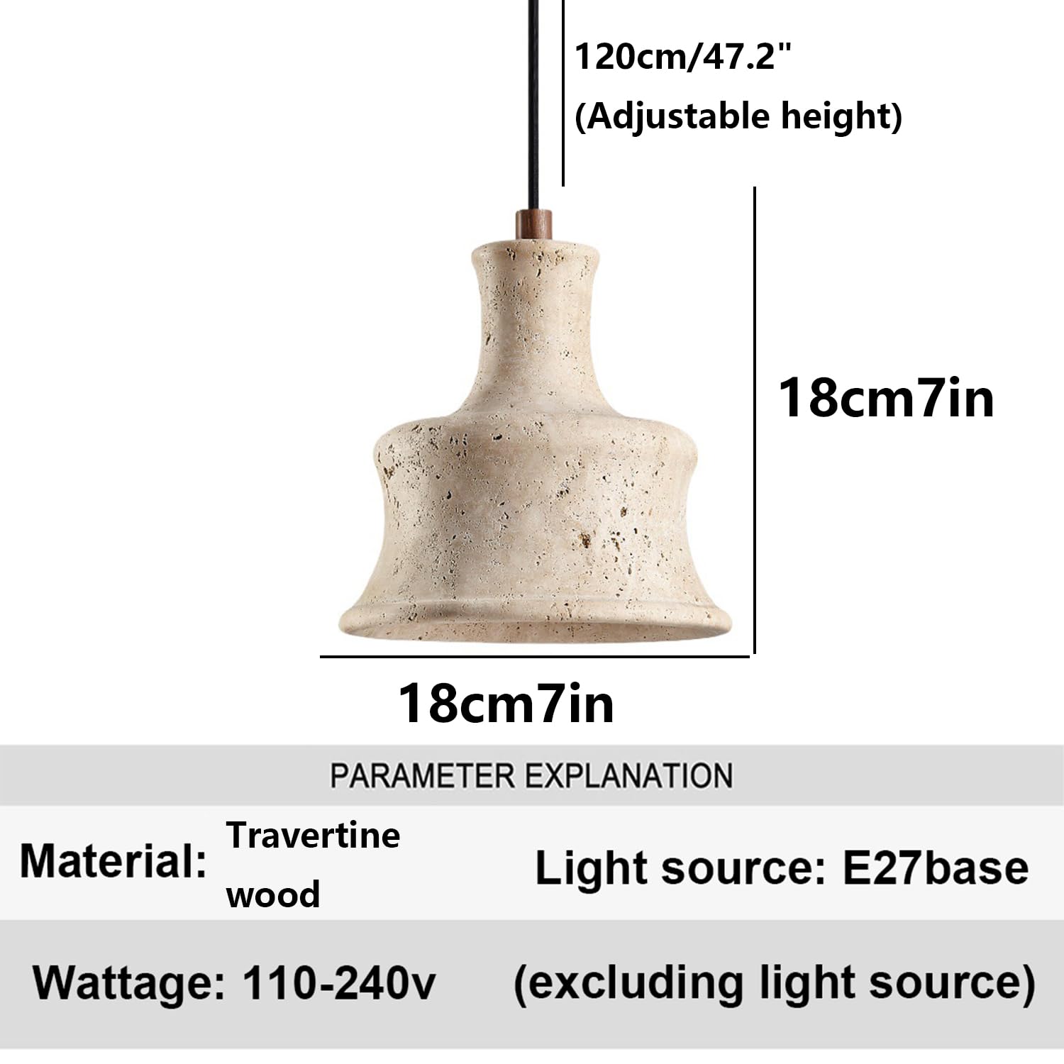 Lampada A Sospensione Vintage In Travertino Naturale Da 7 Pollici