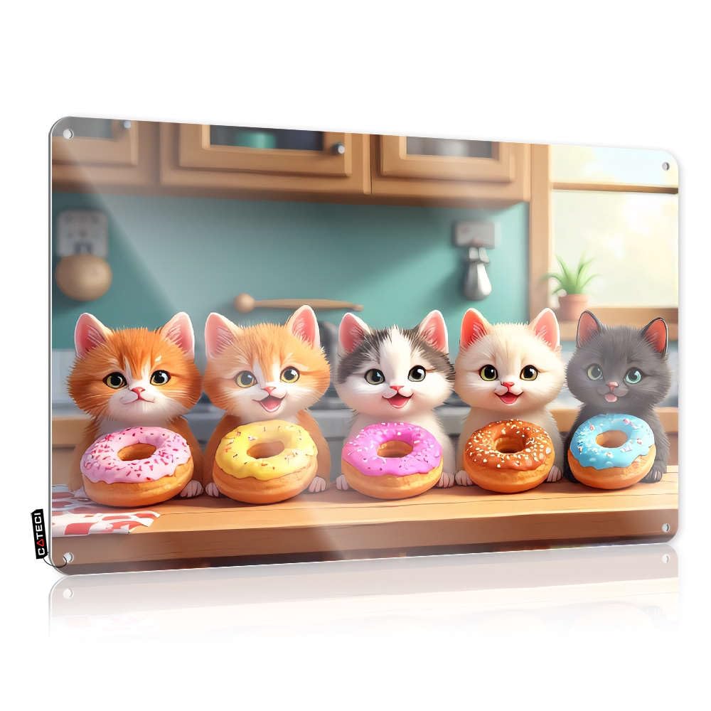 Painting Plaques Present | Cats Enjoying Colorful Donuts In The Kitchen. Vintage Scoreboard Decoration(30X40CM)