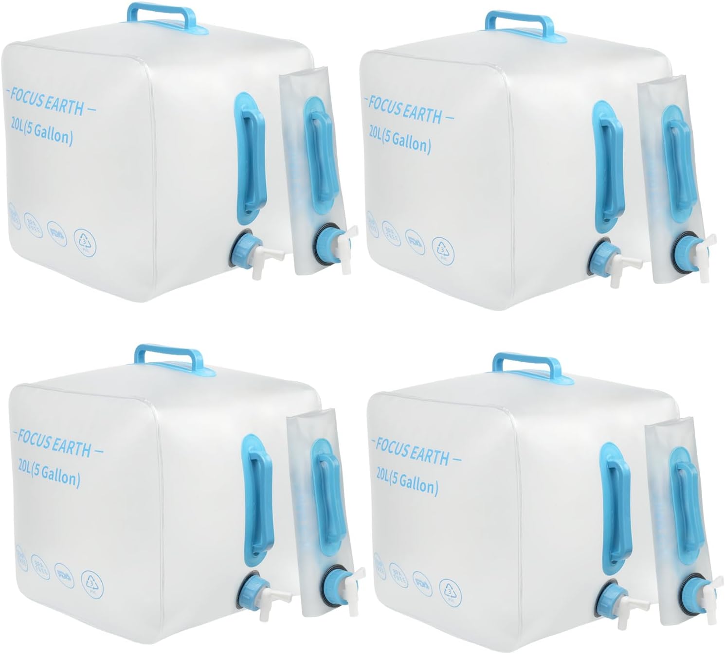 Collapsible Water Jug for Camping with Spigot, BPA Free 5 Gallon Collapsible Water Container, Water Jug Survival Kit(4-Pack)