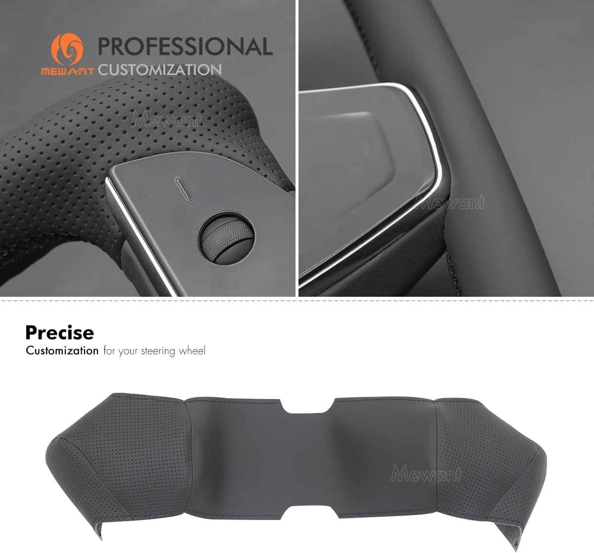 MEWANT Hand Sew PU Leather Car Steering Wheel Cover Wrap for Tesla Yoke Model S Plaid 2021-2023 / Model X 2021-2023 Steering Wheel Accessories for Tesla Yoke