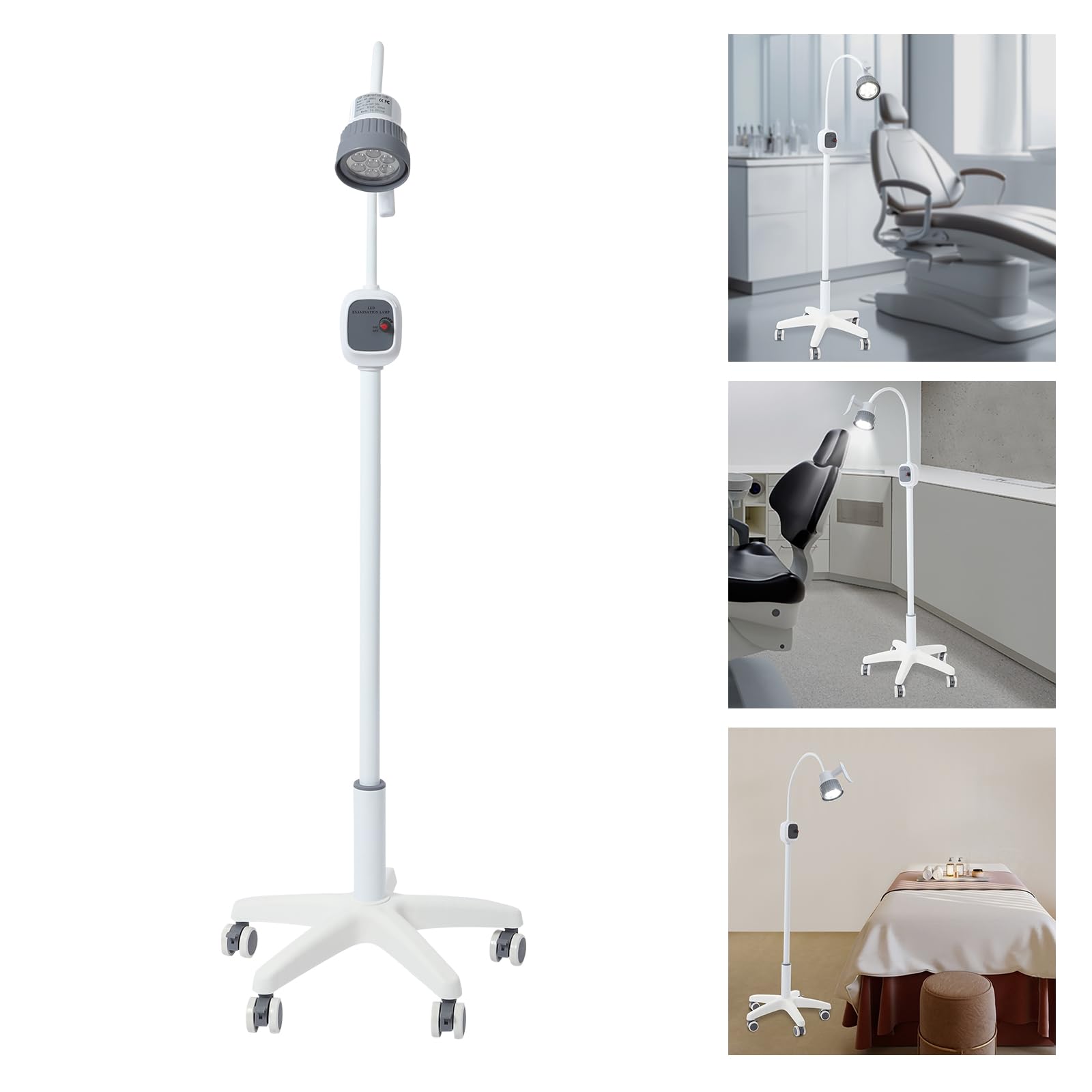Lampada chirurgica a LED da 12 W, con 7 perle, 7500 lux, lampada mobile per ginecologia, lunghezza asta 80 cm, con 5 ruote per cliniche dentali
