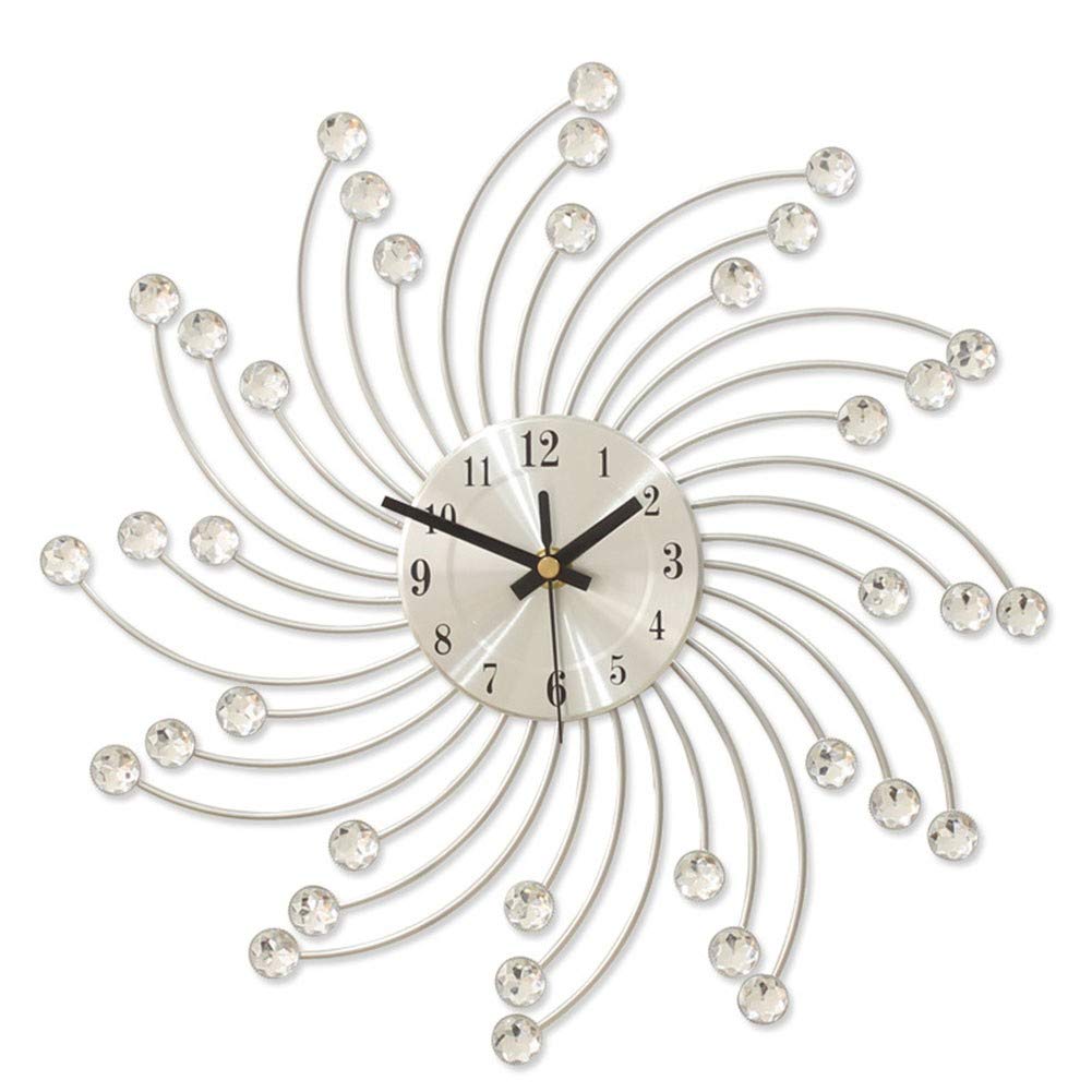 Horloge diamant en métal argenté 33 cm chic pour rompre la monotonie