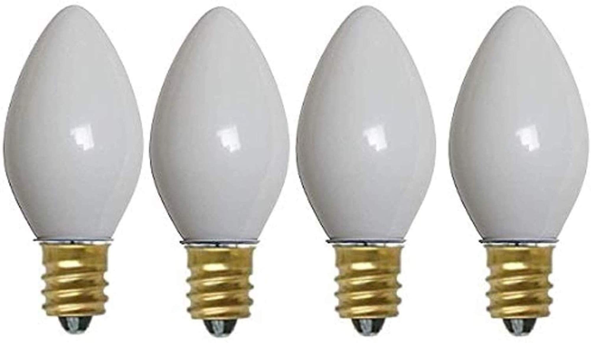 7 Watts C7 Ceramic White Light Bulbs Colored C7 120 Volts Candelabra E12 Base Steady Burning Lamps for Night Lights Christmas String Lights and Holiday Decorations 4 Pack