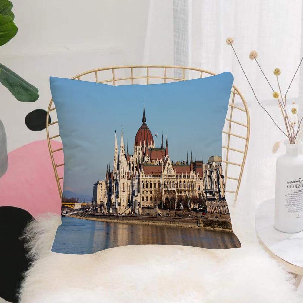 HYOSXW Cushion Cover,Throw Pillow Case Home Decorative for Living Room Bedroom Sofa Chair 16X16 Inch,Parliament Budapest Hungary Scenic skyline reflection in the water upper,Pillowcase 40X40cm
