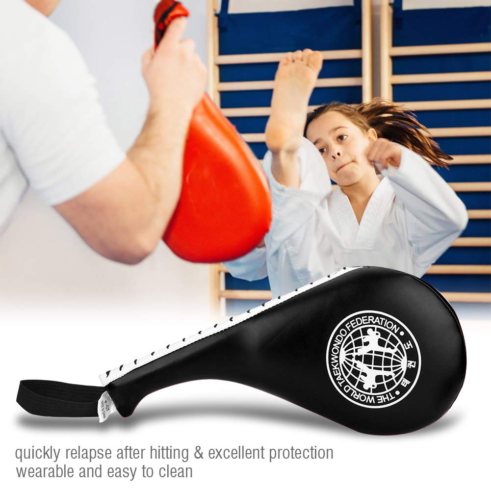 BORDSTRACT Taekwondo Kick Pads, Confezione da 2 Imbottiture in Pelle PU E Spugna Ad Alta Densità Kickboxing Striking Pad, Attrezzatura da Allenamento Per Karate, TKD, Arti Marziali, Dojo(Nero)