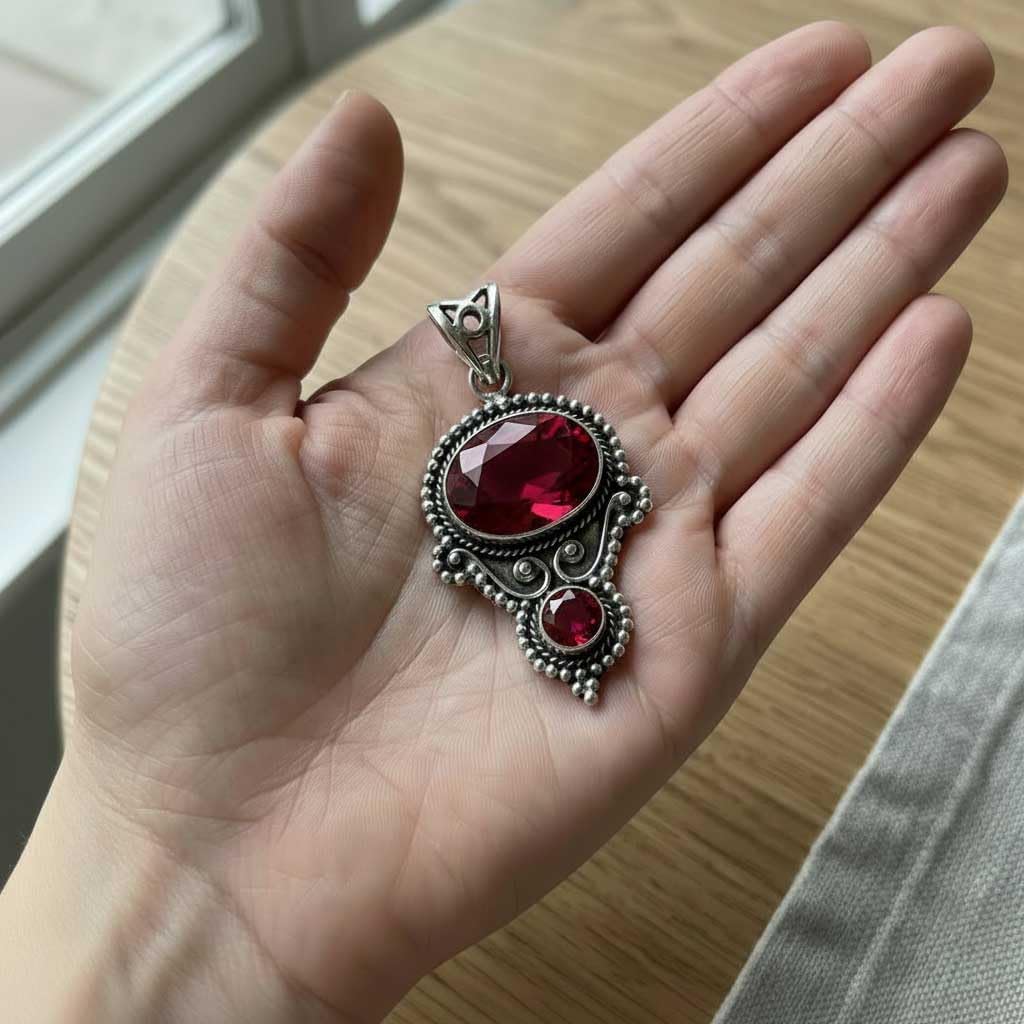 JEWELOPORIUM Boho Handmade Jewelry Chunky Natural Gemstone Rose Quartz, Amethyst, Crystal, Moonstone Oval - Round 925 Sterling Silver Overlay Pendant Necklace For Women