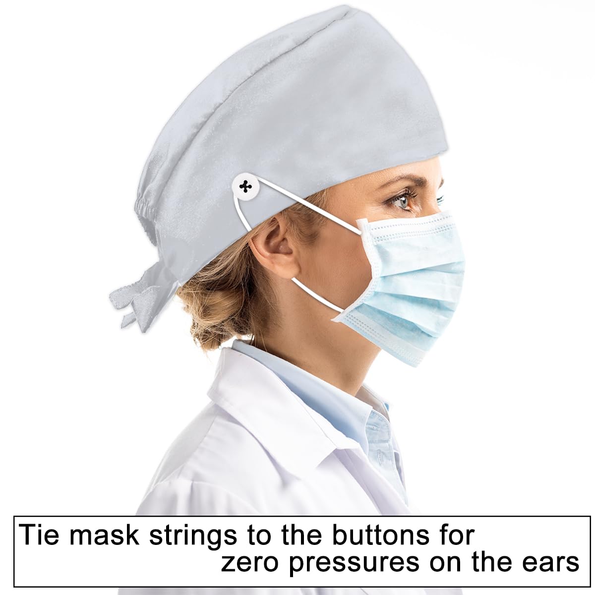 Tavisto Bouffant Scrub Caps Printed Working Surgical Cap Beautiful Dots Nurse Hats with Buttons and Sweatband Adjustable Tie Back Hat for Women Men Multi Color