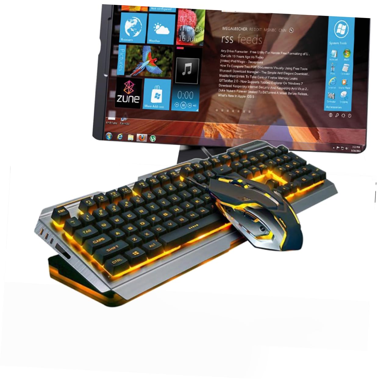 Teclado Mecánico Retro Negro Botón Flotante y Diseño Ergonómico, Kit de Teclado y Ratón Gamer Retroiluminación LED para Juegos