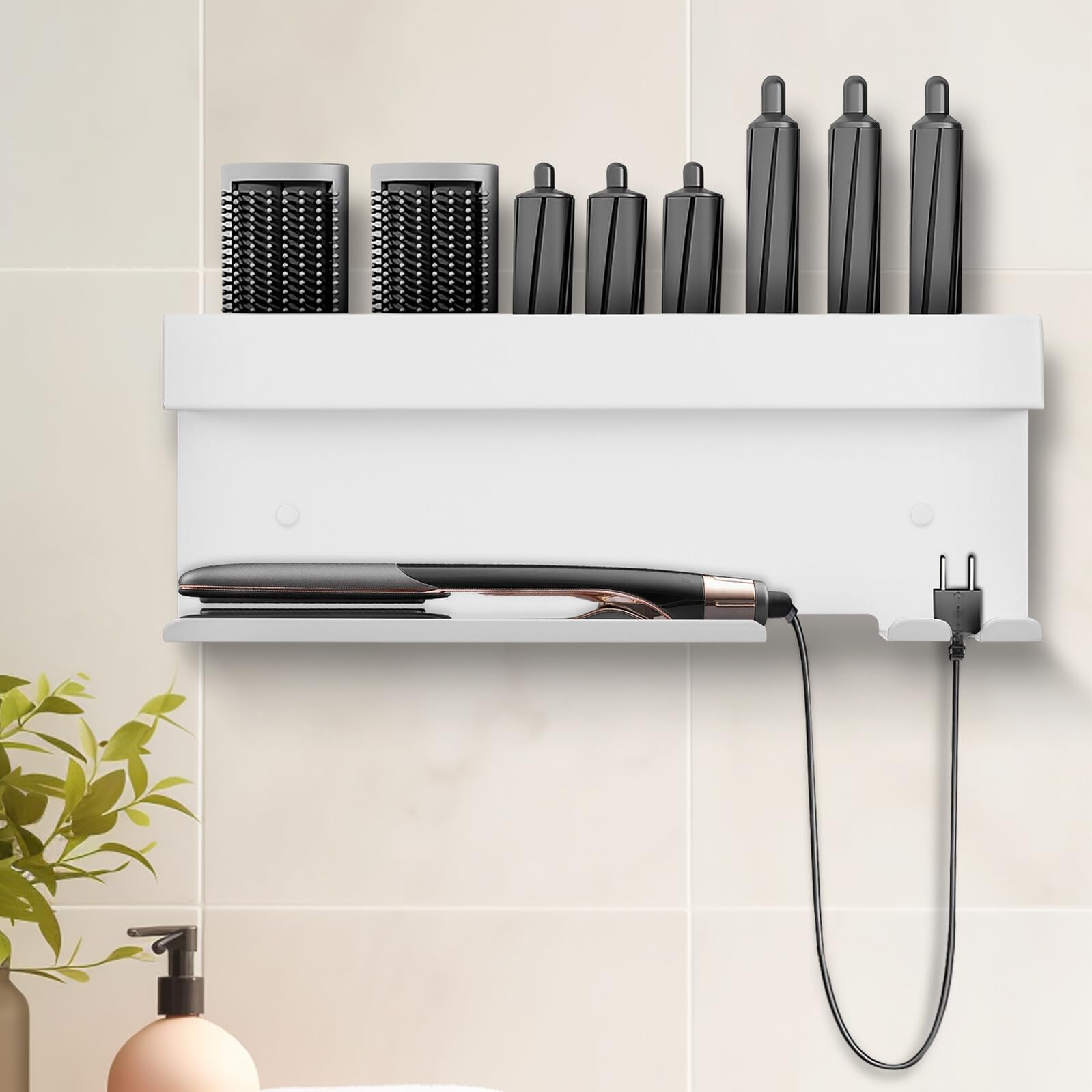 Lurrose Föhnhalterung ohne Bohren aus Aluminium in Weiß für Stylinggeräte