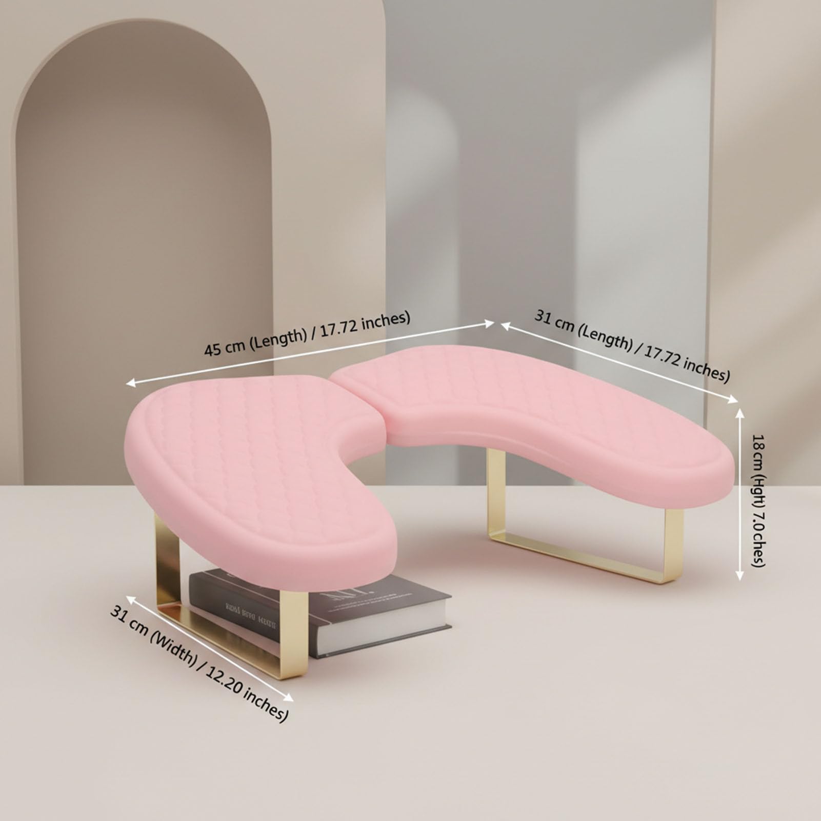 Poggiamano per Braccio per Unghie a Forma di U per Unghie, Cuscino per Poggiamano per Manicure Tech 45 Cm X 31 Cm X 18 con Cinturino per Telefono per Workstation Salon (PINK)