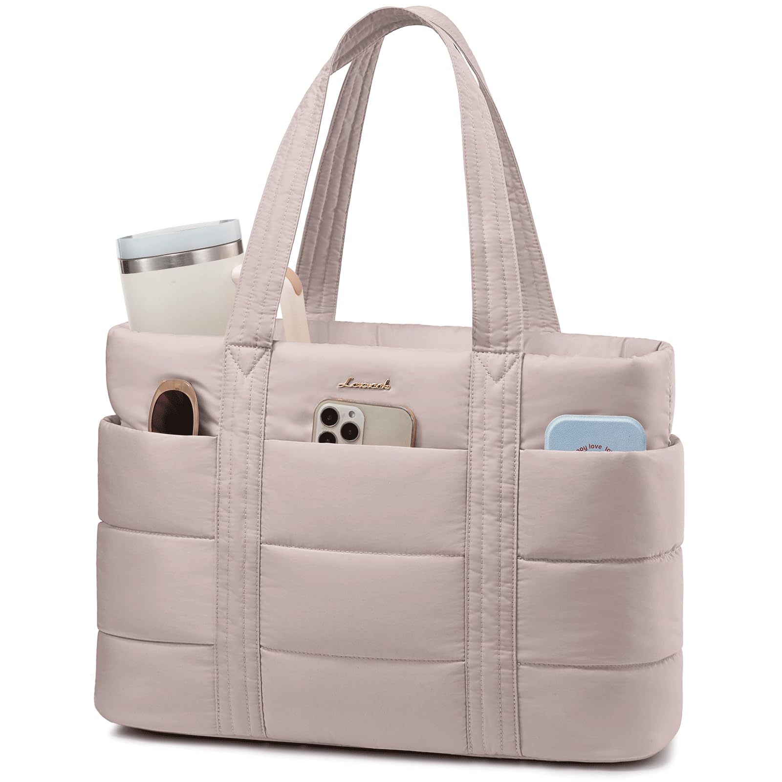 LOVEVOOK Tote Bag for Women, Large Puffer Work Tote Laptop Bag, Lightweight Travel Tote Bag with Zipper Gifts for Women