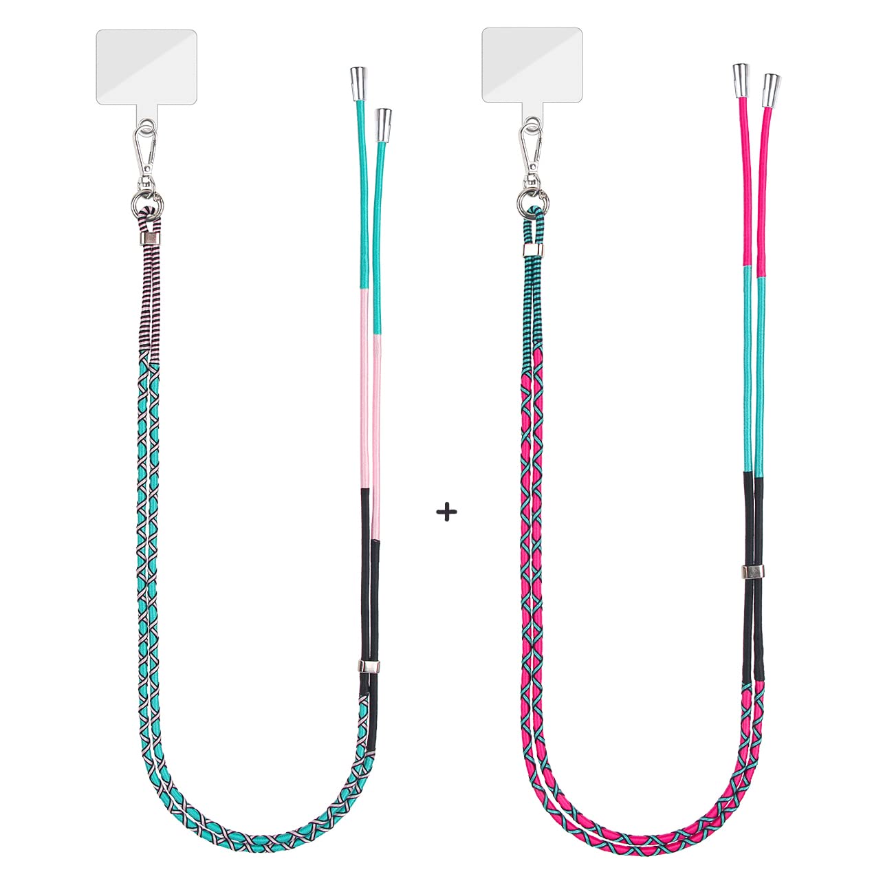 Handyketten-Set – 2 Stück, Geflochtenes Nylonband, 120 Cm, Bunt Mit Patch, Für Smartphones