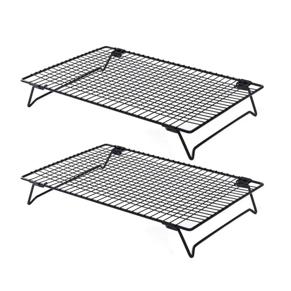 KiraKira Estante de refrigeración de acero inoxidable, 2 unidades, plegable, sin alambre, para cocina, hornear, negro, 34 cm