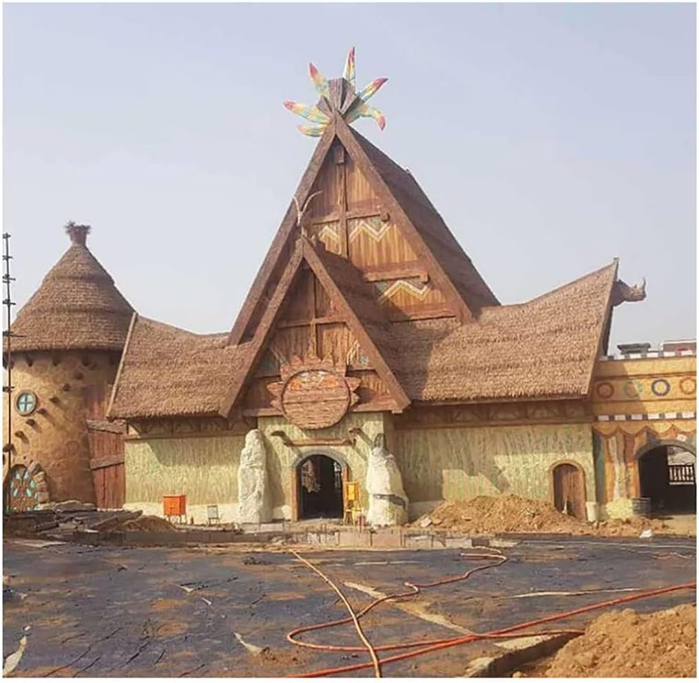 Palm Thatch Roll Palm Straw Simulation Artificial Thatch Roof Panels Plastic PE Palm Thatch Roll Fake Grass Tile Fireproof Tear-Resistant for Garden Covers Decoration(Yellow b,0.5x10m/1.64X32.8ft)