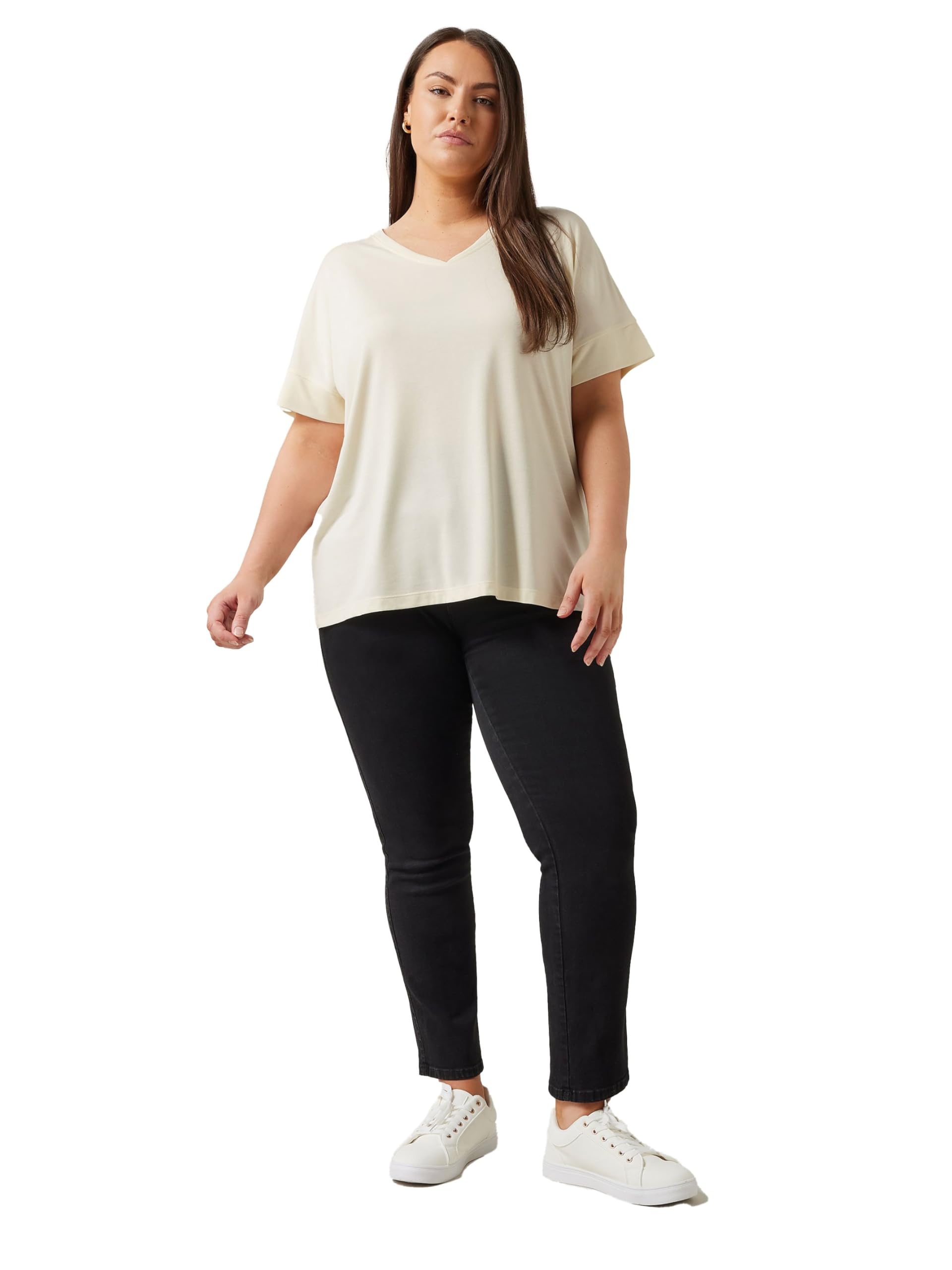 Evans Women's White Plus Ivory Vneck Modal Rich Tshirt Size 26-28