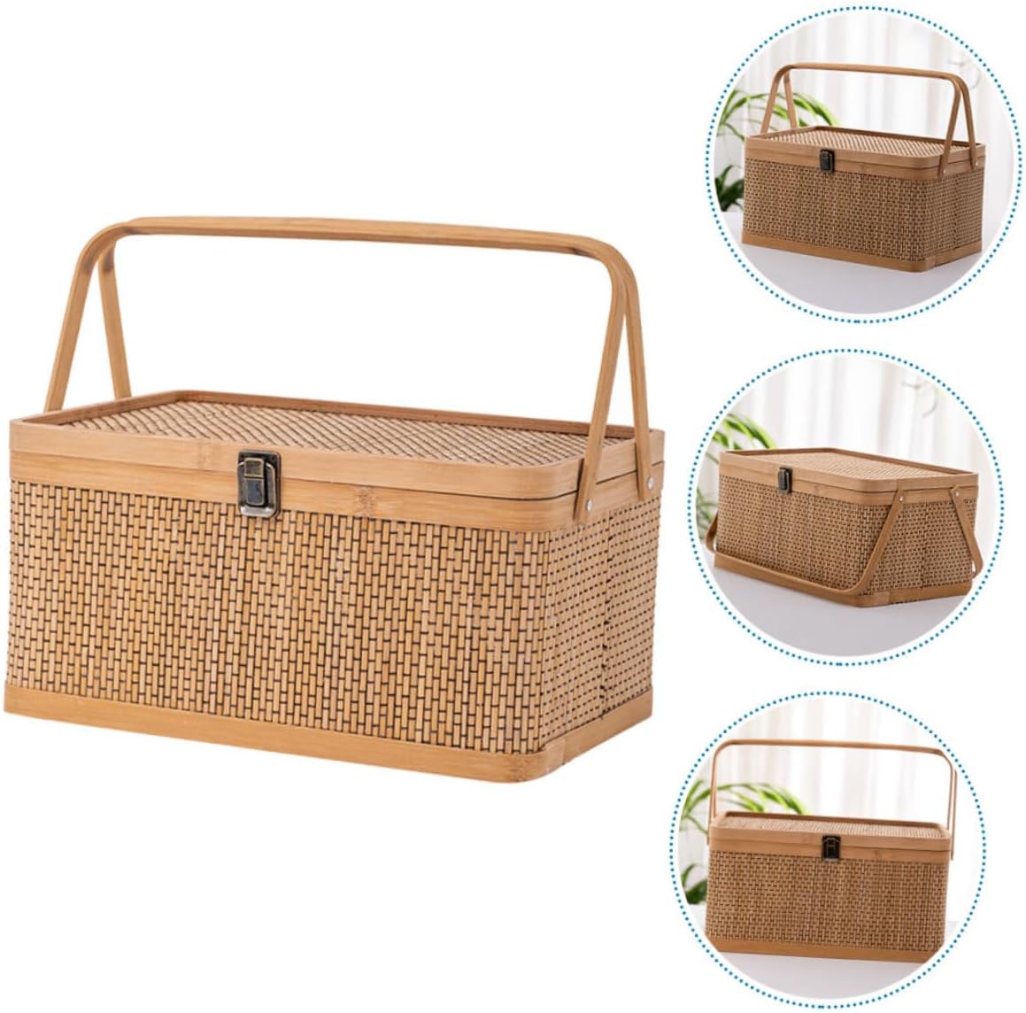 KICHOUSE Woven Storage Basket Lid Handheld Picnic and Festival Packaging Basket Versatile Kitchen Container for Organizing Sundries
